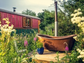 Handcrafted Gypsy Roulottes in a Wildflower Meadow near Melrose, Borders, Scotland